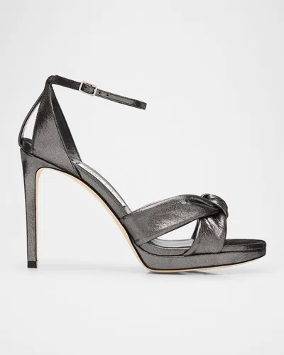 Jimmy Choo Rosie 100 Shimmer Suede Sandals In Metallic
