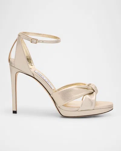 Jimmy Choo Rosie 100 Shimmer Suede Sandals In Neutral