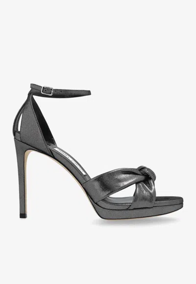 Jimmy Choo Rosie 100 Shimmering Suede Sandals In Gray