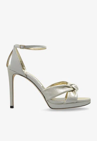 Jimmy Choo Rosie 100 Shimmering Suede Sandals In Gray