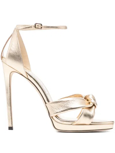 Pre-owned Jimmy Choo Rosie Knot Sandals In Gold