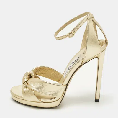 Pre-owned Jimmy Choo Rosie Size 37 Gold Leather Ankle Strap Sandals