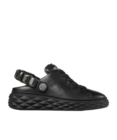 Jimmy Choo Diamond Maxi Crystal Leather Sneakers In Black