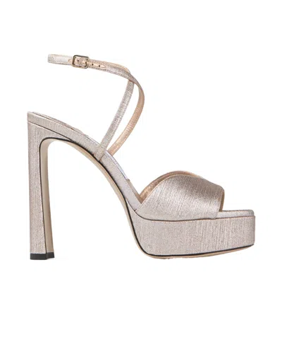 Jimmy Choo Karli Glitter Ankle-strap Platform Sandals In Gray