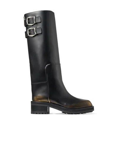 Jimmy Choo Round Toe Boots In Black/gold