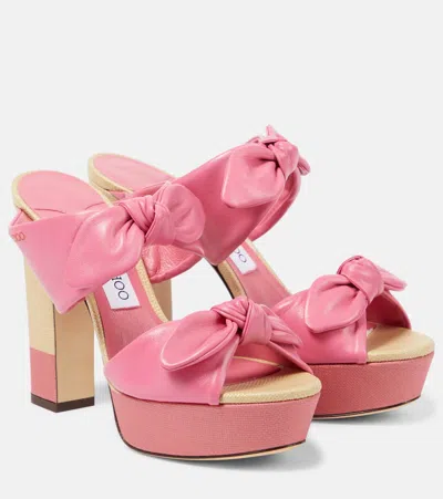 Jimmy Choo Rua 120 Leather And Raffia Platform Sandals In Pink