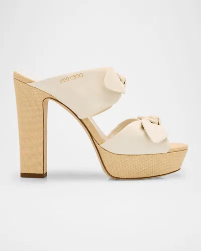 Jimmy Choo Rua 120 Raffia And Leather Platform Sandals In Latte