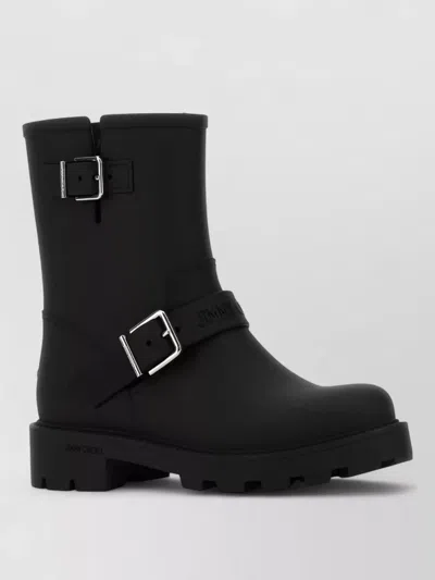 Jimmy Choo Biker Rain 40 Buckled Rubber Ankle Boots In Black