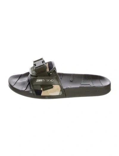 Pre-owned Jimmy Choo Rubber Camouflage Print Slides In Green
