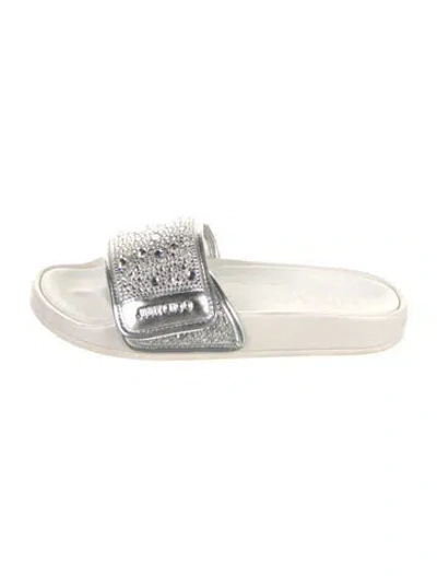 Pre-owned Jimmy Choo Rubber Crystal Embellishments Slides In Silver