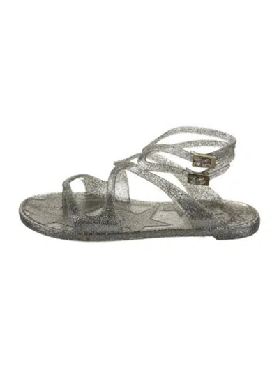 Pre-owned Jimmy Choo Rubber Glitter Accents Gladiator Sandals In Gray