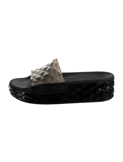 Pre-owned Jimmy Choo Rubber Graphic Print Slides In Black