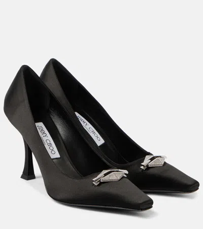 Jimmy Choo Ryker 90 Embellished Satin Pumps In Black