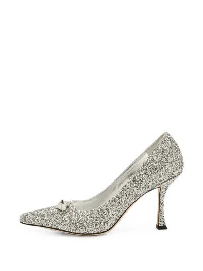 Pre-owned Jimmy Choo Ryker Glitter-detail Heeled Pumps In Silver