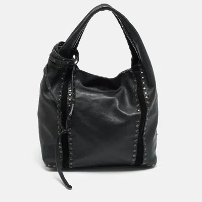Pre-owned Jimmy Choo Saba Studded Black Leather Hobo