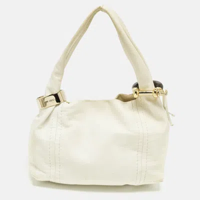 Pre-owned Jimmy Choo Saba White Leather Hobo