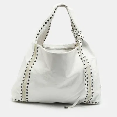 Pre-owned Jimmy Choo Saba White Studded Leather Hobo