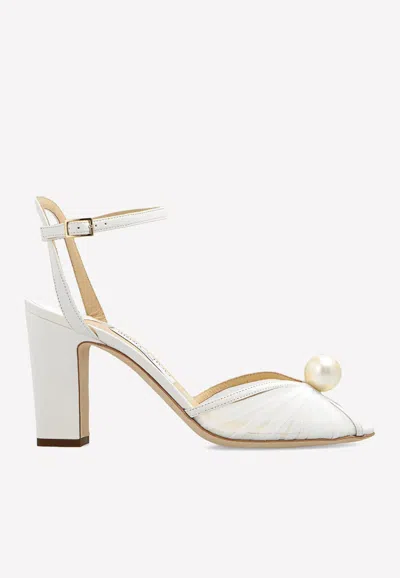 Jimmy Choo Sacaria 100 Pearl Embellished Tulle Sandals In Ivory