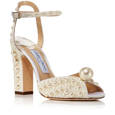 Jimmy Choo Sacaria 100 Womens Embellished Satin Block Heels In White