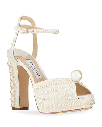 Jimmy Choo Sacaria 120mm Pearly-stud Platform Sandals In White/white