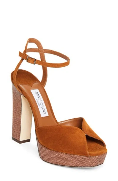 Jimmy Choo Sacaria Ankle Strap Platform Sandal In Brown