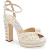 Jimmy Choo Sacora 100 Faux Pearl-embellished Satin Sandals In White/white