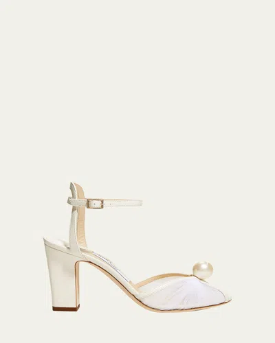 JIMMY CHOO SACARIA TULLE PEARLY ANKLE-STRAP SANDALS