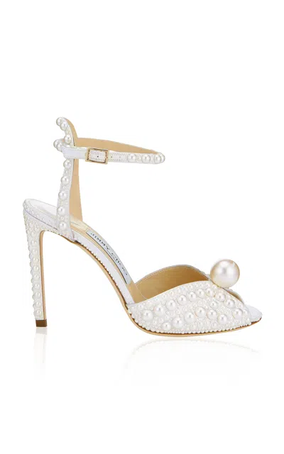 Jimmy Choo Sacora 100 Faux Pearl-embellished Satin Sandals In White