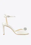 Jimmy Choo White Sacora 85 Glitter Leather Sandals In Ivory