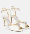 Jimmy Choo Sacora 85 Embellished Satin Sandals In Ivory Crystal