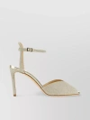JIMMY CHOO SACORA 85 GLITTER SANDALS WITH ANKLE STRAP