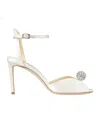 Jimmy Choo White Sacora 85 Glitter Leather Sandals
