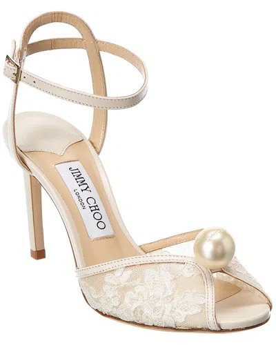 Jimmy Choo Sacora 85 Lace & Leather Sandal In White