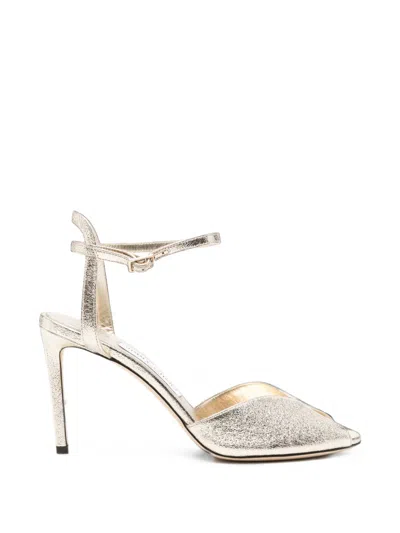 Jimmy Choo Sacora 85 Metallic Sandals In Silver