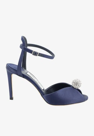 Jimmy Choo Sacora 85 Satin Sandals With Crystal-ball In Blue
