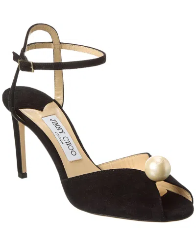 Jimmy Choo Sacora 85 Suede Sandal, 40, Black