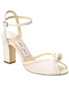 Jimmy Choo Sacora 85 Tulle & Leather Sandal In White