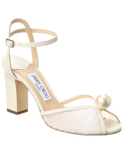 Jimmy Choo Sacora 85 Tulle & Leather Sandal In Ivory/white