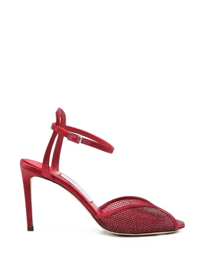 Jimmy Choo Sacora Crystal-embellished Mesh Sandals In Red