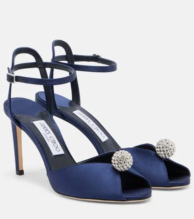 Jimmy Choo Sacora 85 Satin Sandals With Crystal-ball In Blue