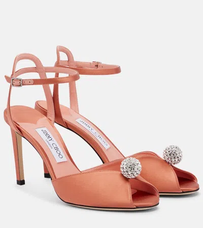 Jimmy Choo Sacora Embellished Satin Sandals In Pink