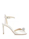 Jimmy Choo White Sacora 85 Glitter Leather Sandals In White