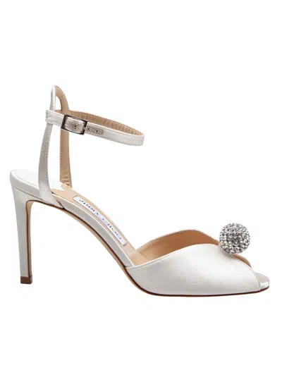 Jimmy Choo Sacora Satin Sandal With Crystal Ball In White