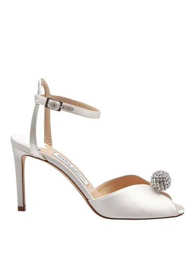 Jimmy Choo Sacora Satin Sandal With Crystal Ball In White