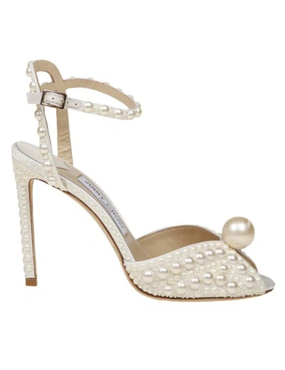 Jimmy Choo Sacoro Sandal In Satin With Applied Pearls In White