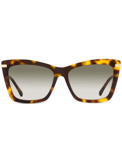 Jimmy Choo Sady Rectangular-frame Sunglasses In 086ha Havana/gold