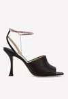 Jimmy Choo Sae 90 Crystal Chain Satin Sandals In Black