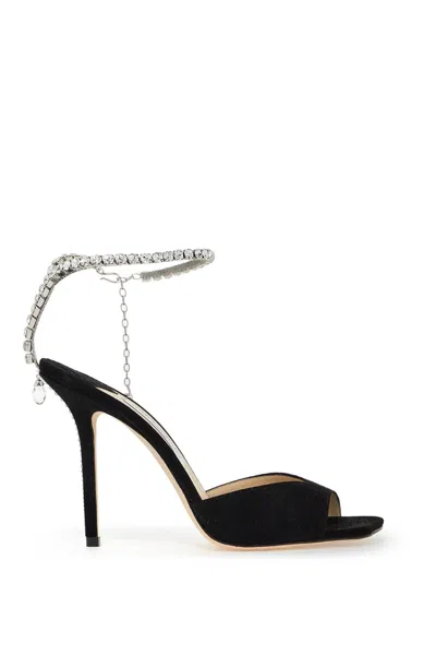 Jimmy Choo Saeda Suede Crystal Ankle-strap Sandals In Black