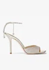 Jimmy Choo Saeda 100 Crystal-embellished Glitter Sandals In Platinum