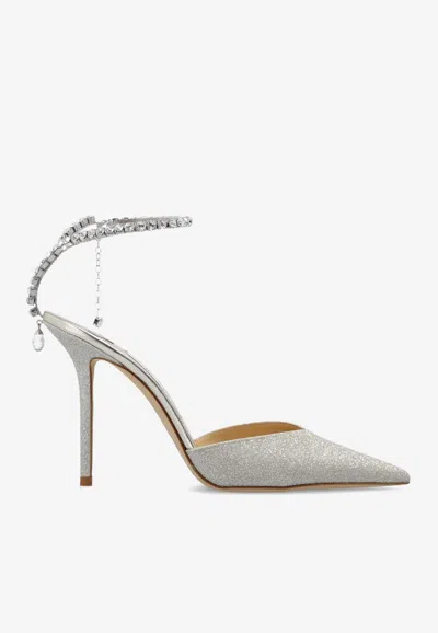 Jimmy Choo Saeda 100 Crystal Embellished Glittered Pumps In Brown